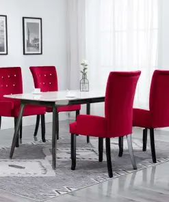 vidaXL Dining Chair with Armrests 4 pcs Red Velvet
