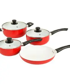 vidaXL 7 Piece Cookware Set Red Aluminium