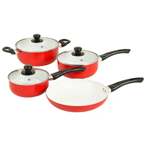 vidaXL 7 Piece Cookware Set Red Aluminium
