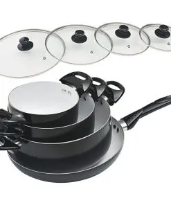 vidaXL 8 Piece Cookware Set Black Aluminium