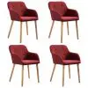 vidaXL Dining Chairs 4 pcs Wine Red Fabric and Solid Oak Wood vidaXL Dining Chairs 4 pcs Wine Red Fabric and Solid Oak Wood