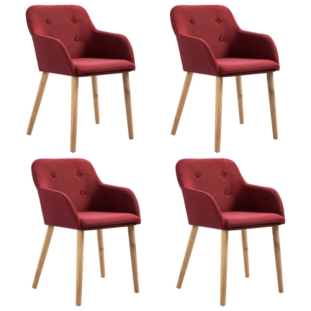 vidaXL Dining Chairs 4 pcs Wine Red Fabric and Solid Oak Wood