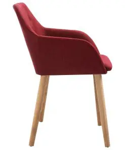 vidaXL Dining Chairs 4 pcs Wine Red Fabric and Solid Oak Wood