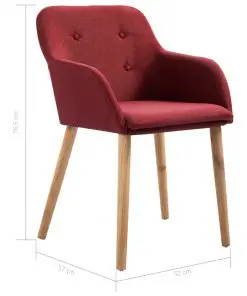 vidaXL Dining Chairs 4 pcs Wine Red Fabric and Solid Oak Wood