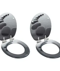 vidaXL WC Toilet Seats 2 pcs with Soft Close Lids MDF Stones Design