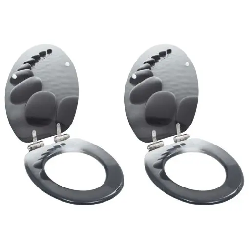 vidaXL WC Toilet Seats 2 pcs with Soft Close Lids MDF Stones Design