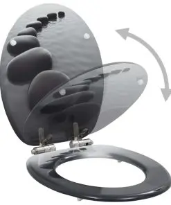 vidaXL WC Toilet Seats 2 pcs with Soft Close Lids MDF Stones Design