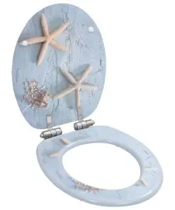 vidaXL WC Toilet Seats 2 pcs with Soft Close Lids MDF Starfish Design