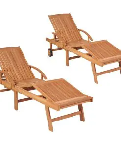 vidaXL Sun Loungers 2 pcs Solid Teak Wood