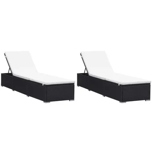 vidaXL Sun Loungers with Cushions 2 pcs Poly Rattan Black