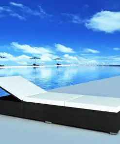 vidaXL Sun Loungers with Cushions 2 pcs Poly Rattan Black