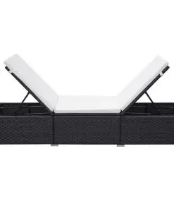 vidaXL Sun Loungers with Cushions 2 pcs Poly Rattan Black