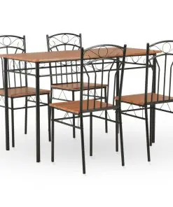 vidaXL 5 Piece Dining Set MDF and Steel Brown