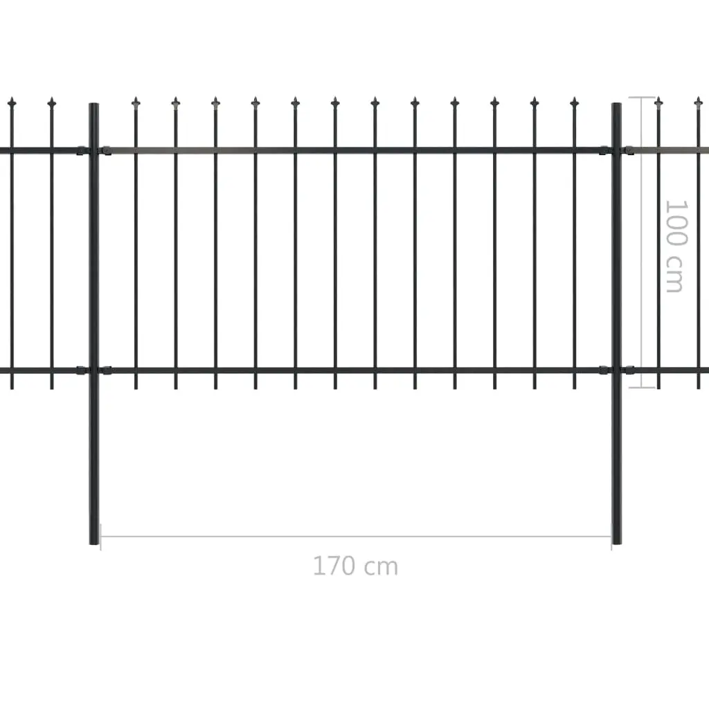 vidaXL Garden Fence with Spear Top Steel 3.4×1 m Black