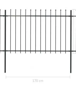 vidaXL Garden Fence with Spear Top Steel 5.1×1.2 m Black