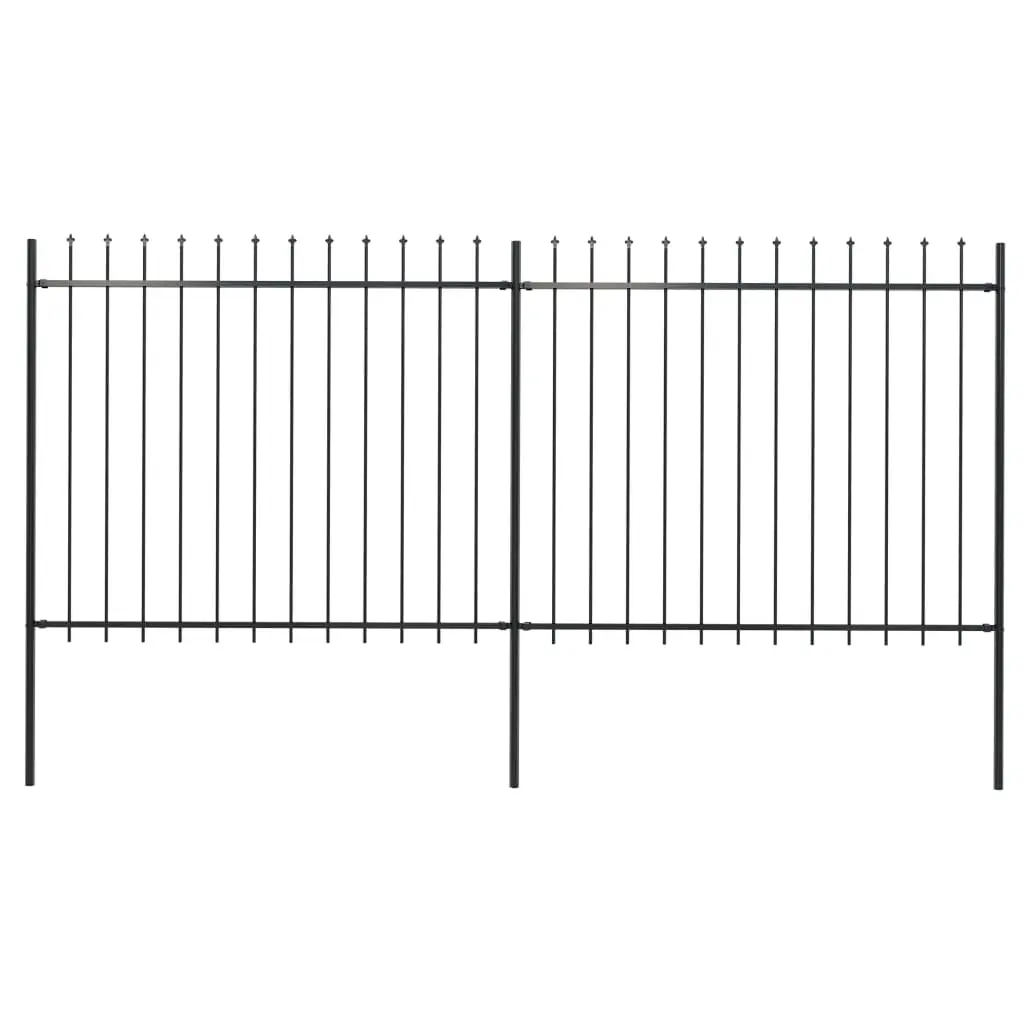 vidaXL Garden Fence with Spear Top Steel 3.4×1.5 m Black