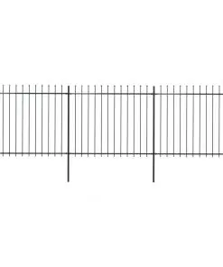 vidaXL Garden Fence with Spear Top Steel 5.1×1.5 m Black