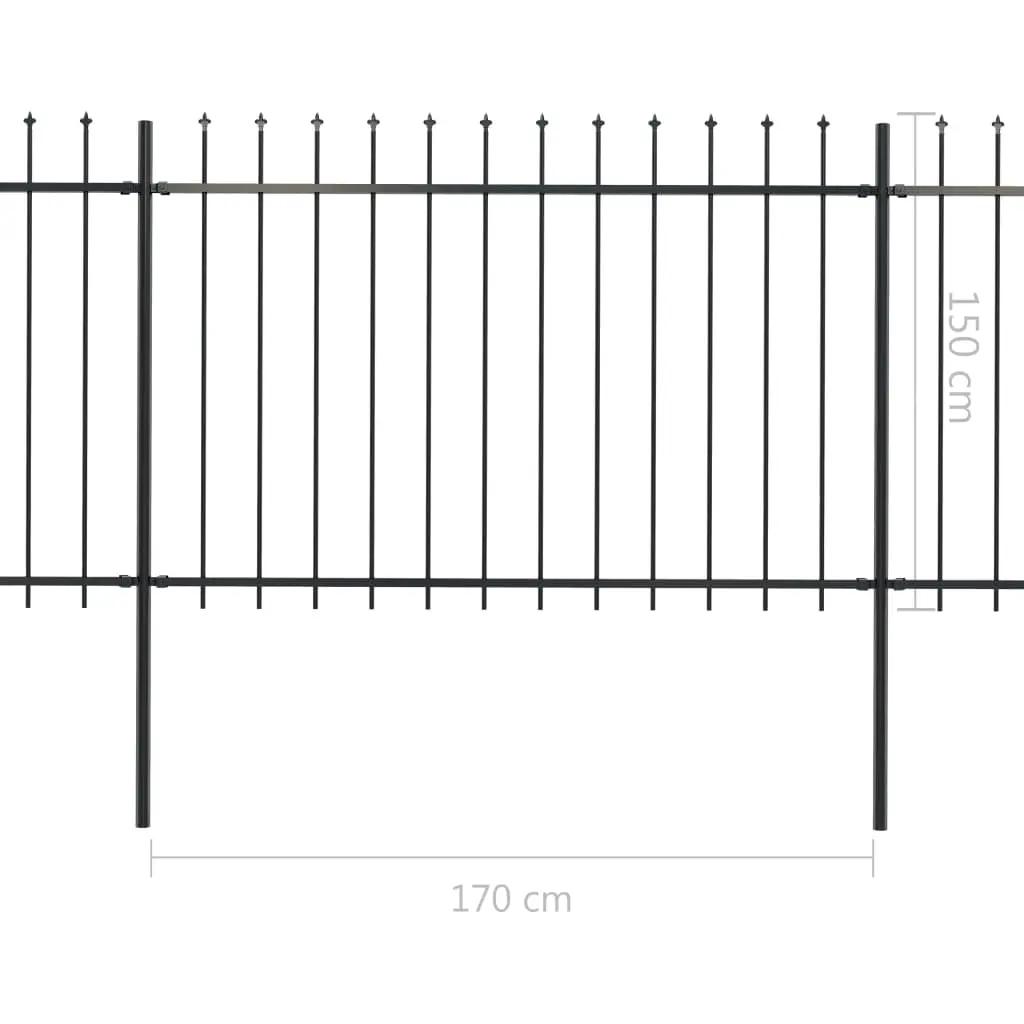 vidaXL Garden Fence with Spear Top Steel 13.6×1.5 m Black