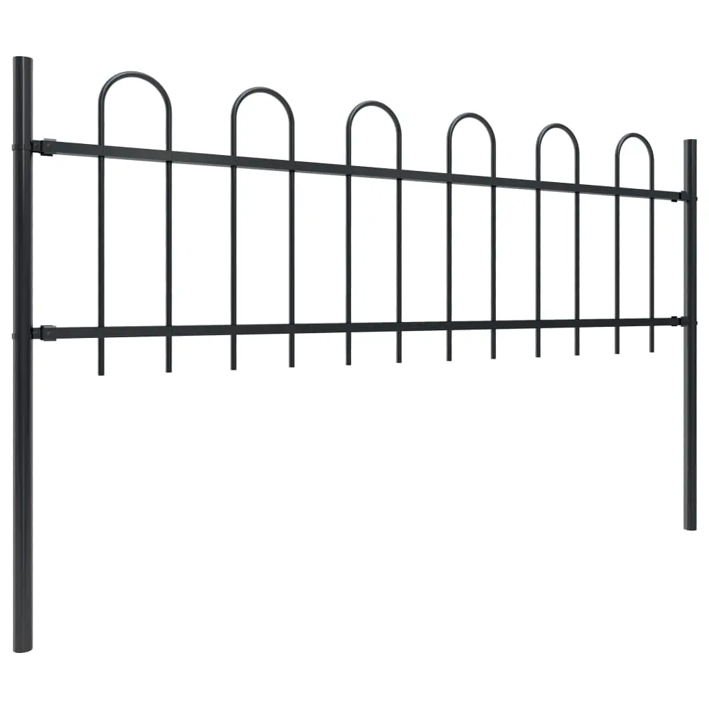 vidaXL Garden Fence with Hoop Top Steel 5.1×0.6 m Black