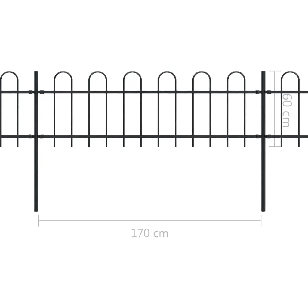vidaXL Garden Fence with Hoop Top Steel 6.8×0.6 m Black