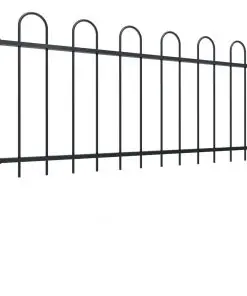vidaXL Garden Fence with Hoop Top Steel 3.4×0.8 m Black