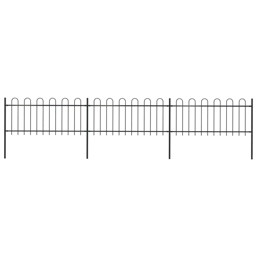 vidaXL Garden Fence with Hoop Top Steel 5.1×0.8 m Black