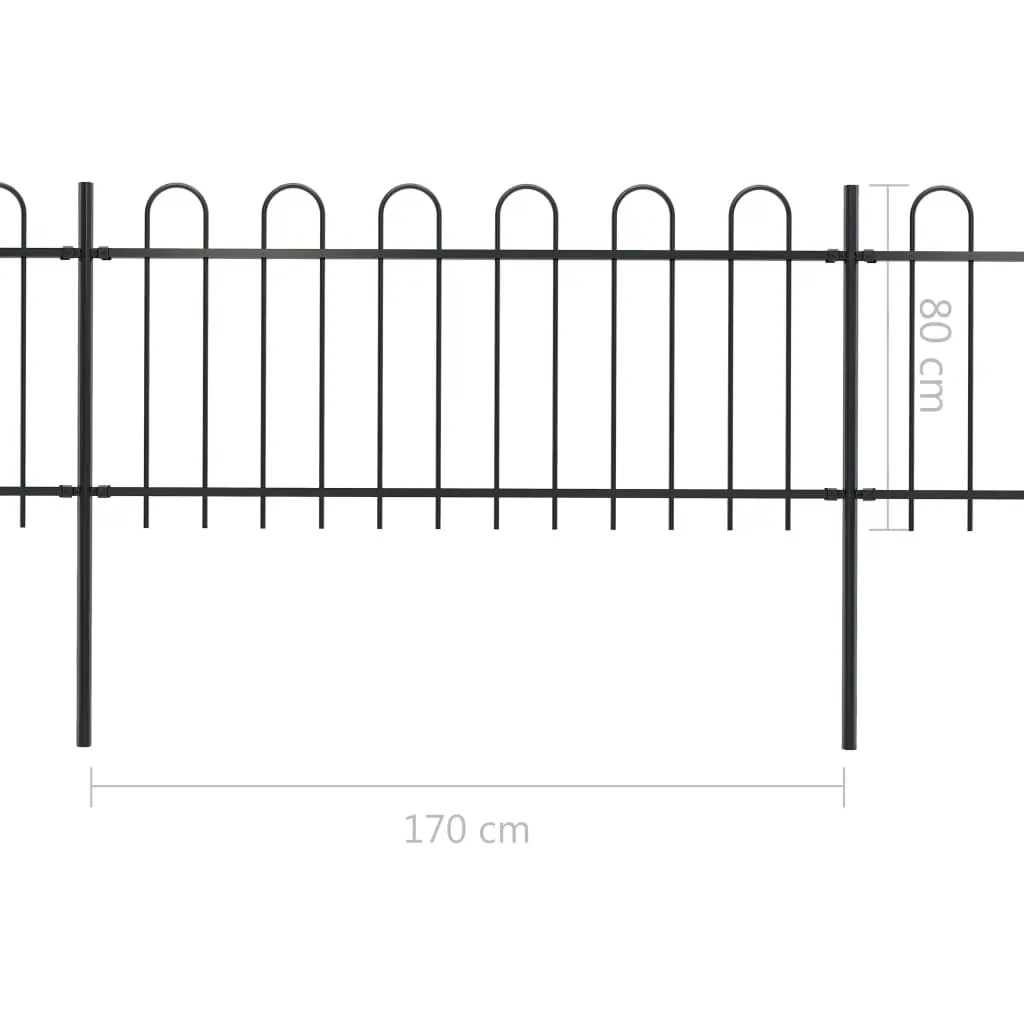 vidaXL Garden Fence with Hoop Top Steel 5.1×0.8 m Black