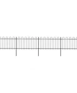 vidaXL Garden Fence with Hoop Top Steel 6.8×1 m Black