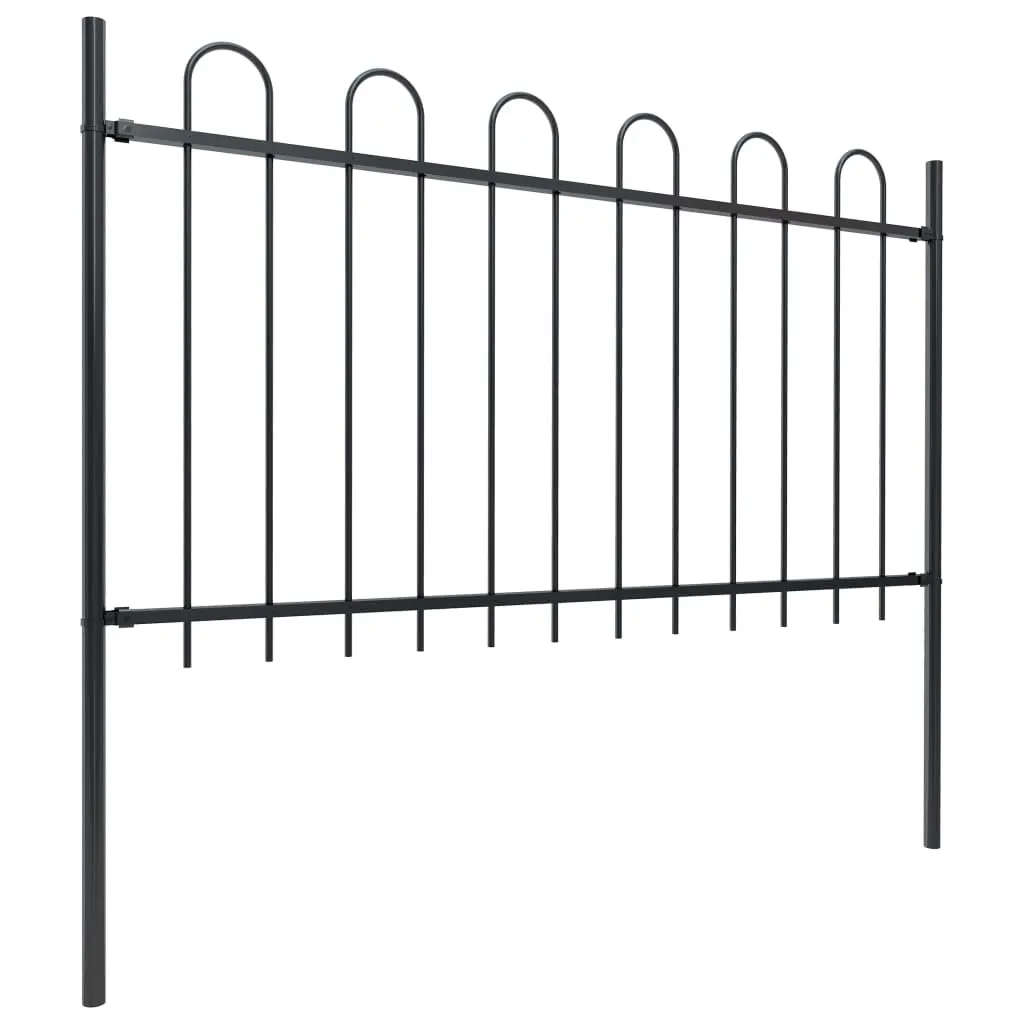 vidaXL Garden Fence with Hoop Top Steel 6.8×1 m Black