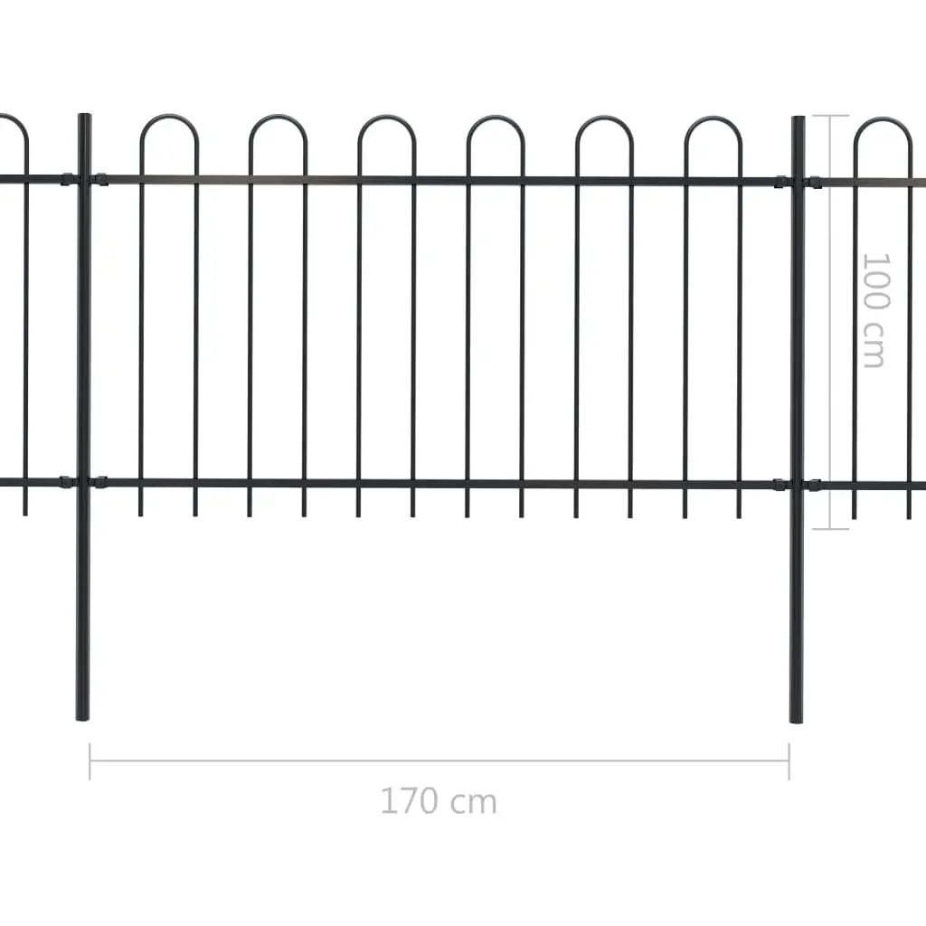 vidaXL Garden Fence with Hoop Top Steel 6.8×1 m Black