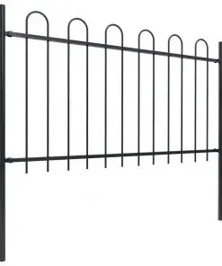 vidaXL Garden Fence with Hoop Top Steel 11.9×1 m Black