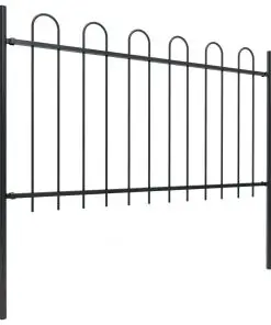 vidaXL Garden Fence with Hoop Top Steel 17×1 m Black