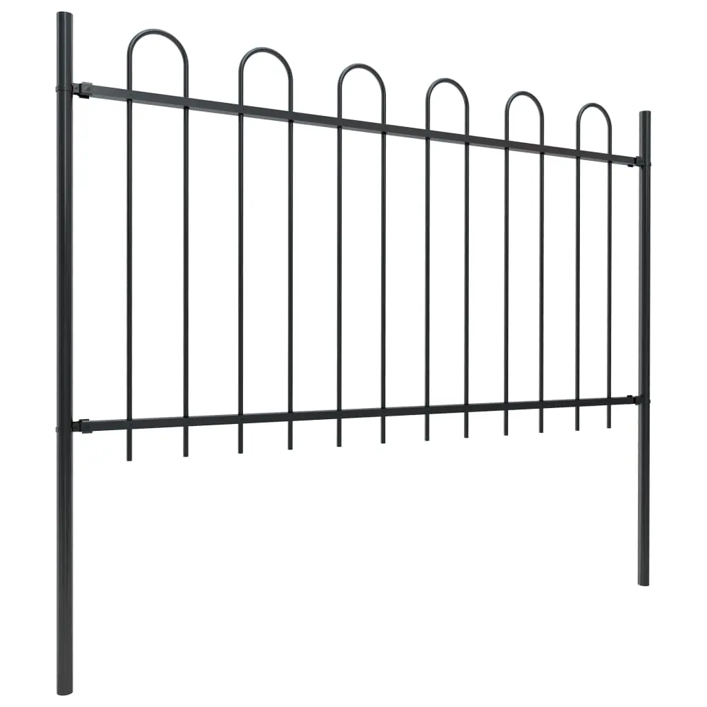 vidaXL Garden Fence with Hoop Top Steel 17×1 m Black