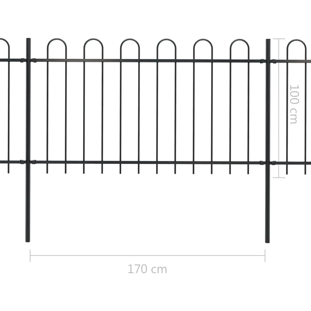 vidaXL Garden Fence with Hoop Top Steel 17×1 m Black