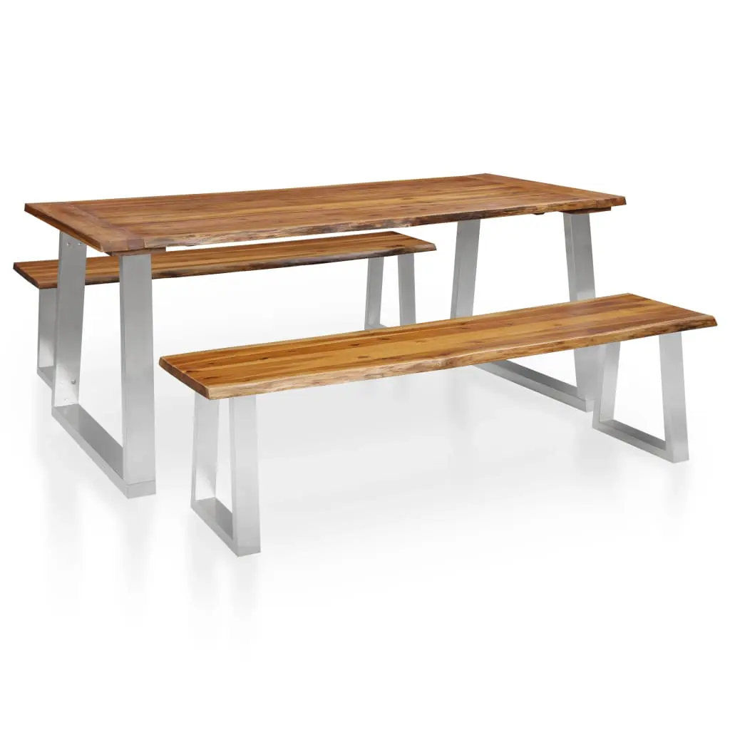 vidaXL 3 Piece Dining Set Solid Acacia Wood Brown