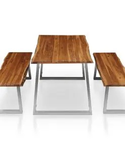 vidaXL 3 Piece Dining Set Solid Acacia Wood Brown