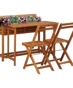 vidaXL Balcony Planter Table with 2 Bistro Chairs Solid Acacia Wood