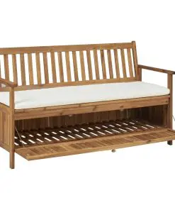 vidaXL Storage Bench with Cushion 148 cm Solid Acacia Wood