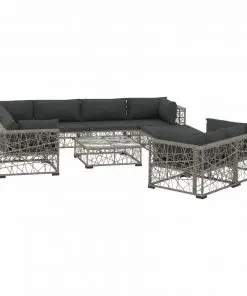 vidaXL 10 Piece Garden Lounge Set with Cushions Poly Rattan Grey