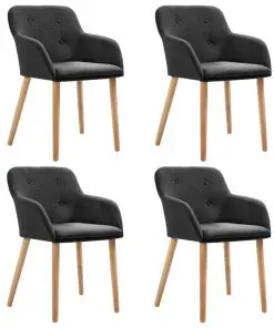 vidaXL Dining Chairs 4 pcs Dark Grey Fabric and Solid Oak Wood
