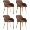 vidaXL Dining Chairs 4 pcs Brown Fabric and Solid Oak Wood