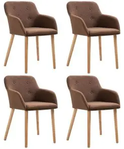 vidaXL Dining Chairs 4 pcs Brown Fabric and Solid Oak Wood