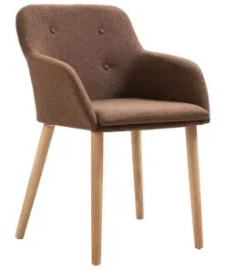 vidaXL Dining Chairs 4 pcs Brown Fabric and Solid Oak Wood