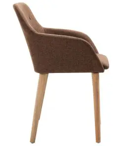 vidaXL Dining Chairs 4 pcs Brown Fabric and Solid Oak Wood