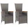 vidaXL Reclining Garden Chairs 2 pcs with Cushions Poly Rattan Grey
