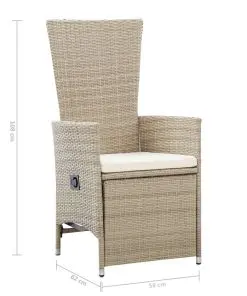 vidaXL Reclining Garden Chairs 2 pcs with Cushions Poly Rattan Beige