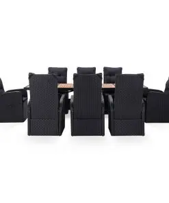 vidaXL 9 Piece Outdoor Dining Set Poly Rattan Acacia Wood Black