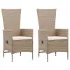 vidaXL Outdoor Chairs 2 pcs with Cushions Poly Rattan Beige