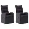 vidaXL Reclining Garden Chairs 2 pcs with Cushions Poly Rattan Black