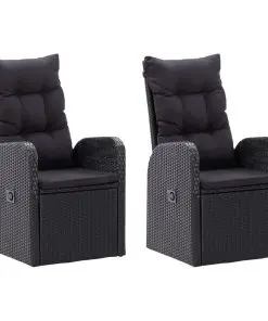 vidaXL Reclining Garden Chairs 2 pcs with Cushions Poly Rattan Black